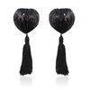 Heart Sequin Nipple Covers with Tassels - Black