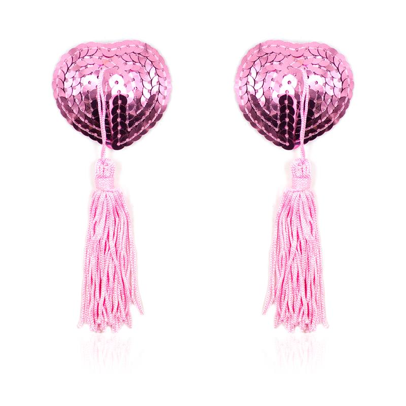 heart sequin nipple covers with tassels - pink from eden's temple kink boutique ireland